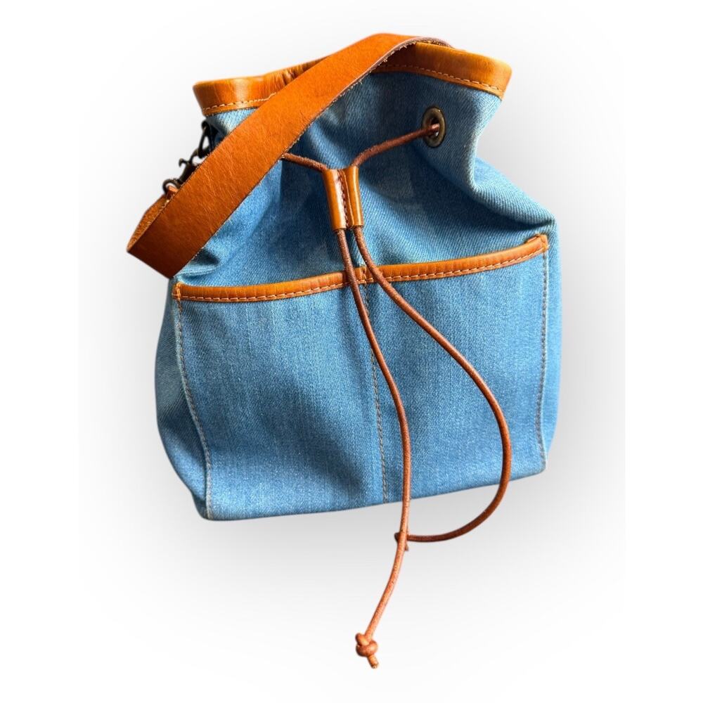 Parker Thatch Morgan Denim Leather Bucket Bag Rare Edition Drawstring EUC - Picture 15 of 16